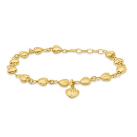 Estate Jewelry Puffed Heart Link and Charm Bracelet In 14 Karat Yellow Gold, 7 Inches