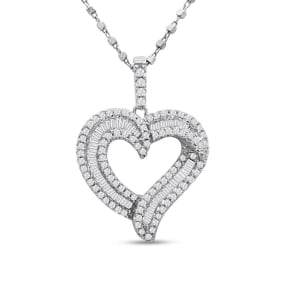 Estate Jewelry 2 Carat Heart Cluster Necklace In 14 Karat White Gold, 18 Inches