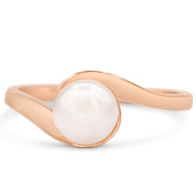 Round Freshwater Cultured Pearl Ring In 14 Karat Rose Gold