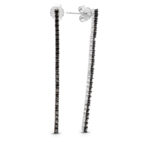 Estate Jewelry Diamond Drop Earrings: Dramatic 1ct Black Diamond Line Earrings Crafted In Solid Sterling Silver