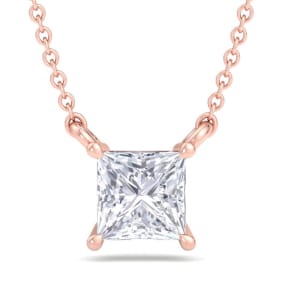 1/2 Carat Princess Cut Lab Grown Diamond Solitaire Necklace In 14 Karat Rose Gold