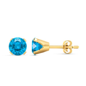 2 Carat Blue Topaz Stud Earrings In Yellow Gold