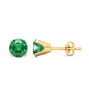 2 Carat Emerald Stud Earrings In Yellow Gold