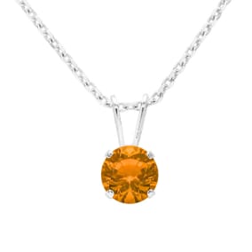 1 Carat Citrine Solitaire Necklace In White Gold With Free Chain