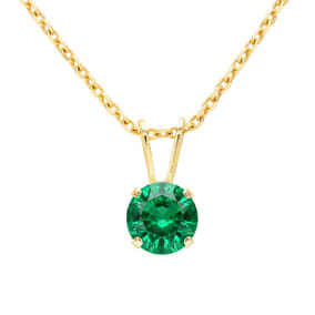 1 Carat Emerald Solitaire Necklace In Yellow Gold With Free Chain
