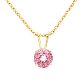 1 Carat Pink Topaz Solitaire Necklace In Yellow Gold With Free Chain