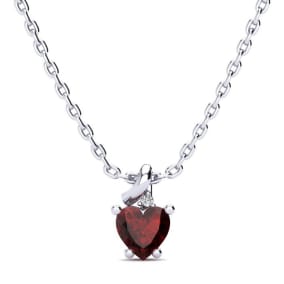 1/2ct Garnet and Diamond Heart Necklace in 10k White Gold