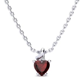 Garnet Necklace: Garnet Jewelry: 1/2ct Garnet and Diamond Heart Necklace in 10k White Gold