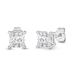 Estate Jewelry 2 Carat Princess Cut Diamond Stud Earrings In 14K White Gold