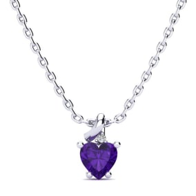 1/2ct Amethyst and Diamond Heart Necklace in 10k White Gold
