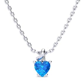 1/2ct Blue Topaz and Diamond Heart Necklace in 10k White Gold