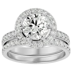 3 Carat Halo Lab Grown Diamond Bridal Set In Sterling Silver