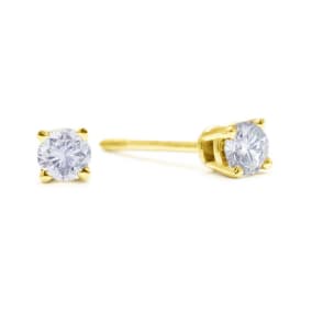 Estate Jewelry AGS Certified 1/4 Carat Diamond Stud Earrings in 14 Karat Yellow Gold, G-H, I2-I3