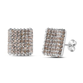Estate Jewelry 1 Carat Champagne Diamond Square Cluster Earrings In 14 Karat White Gold