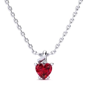 1/2ct Created Ruby and Diamond Heart Necklace in 10k White Gold