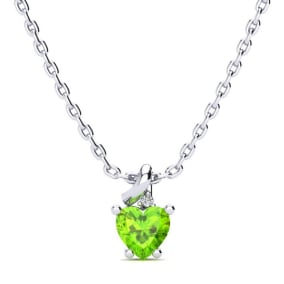 1/2ct Peridot and Diamond Heart Necklace in 10k White Gold