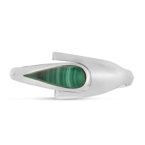 Estate Jewelry Sterling Silver Malachite Gemstone Bracelet With Spring Hinge
