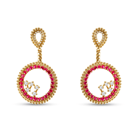 Estate Jewelry 1-1/2 Carat Ruby and Diamond Vintage Dangle Circle Earrings