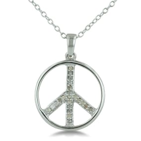 Estate Jewelry 1/8 Carat Diamond Peace Sign Necklace In 14 Karat White Gold