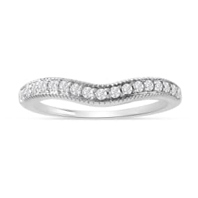 Estate Jewelry 1/6 Carat Diamond Contour Wedding Band With Milgrain Setting In 14 Karat White Gold, Size 7