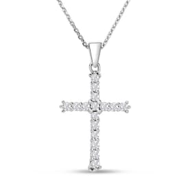 1/2 Carat Diamond Cross Necklace In Sterling Silver With Free Chain, 18 Inches