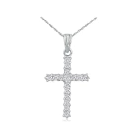 1 Carat Diamond Cross Necklace In Sterling Silver With Free Chain, 18 Inches