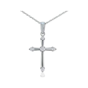 0.05 Carat Diamond Cross Necklace In Sterling Silver With Free Chain, 18 Inches