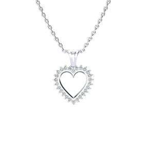 1/2 Carat Diamond Heart Necklace In Sterling Silver With Free Chain, 18 Inches