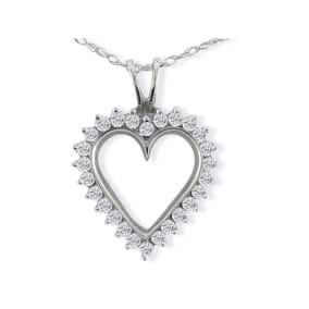 1 Carat Diamond Heart Necklace In Sterling Silver With Free Chain, 18 Inches