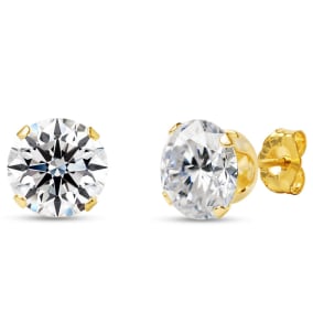 4 Carat Moissanite Stud Earrings In Yellow Gold. Big, Fiery, Fabulous! 
