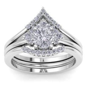 Estate Jewelry 1 1/5 Carat Moissanite Bridal Set With Crown In 14 Karat White Gold, Size 6.5