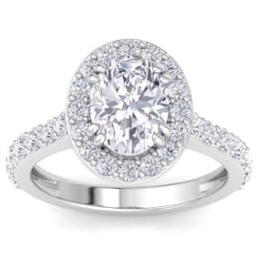 Estate Jewelry 3 Carat Oval Shape Lab Grown Diamond Halo Engagement Ring In 14K White Gold, Size 6