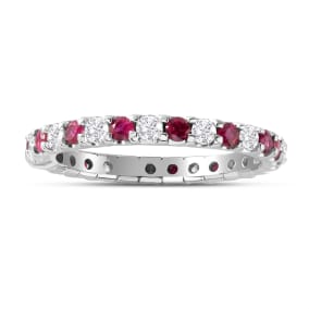Estate Jewelry 1 Carat Round Ruby Eternity Ring In 14 Karat Yellow Gold, Ring Size 7