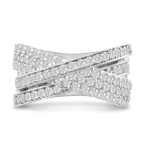 Estate Jewelry 1 3/4ct Five Row Criss Cross Diamond Ring in 14 Karat White Gold, Size 7 
