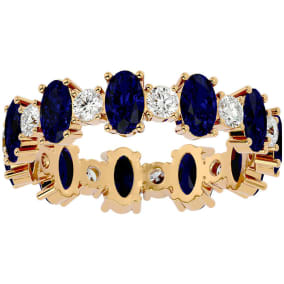 Estate Jewelry 3 1/2 Carat Sapphire and Diamond Eternity Ring In 14 Karat Yellow Gold, Size7