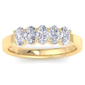 Estate Jewelry 1 Carat Oval Shape Lab Grown Diamond Five Stone Engagement Ring In 14K Yellow Gold, Size 7.5