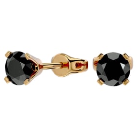 3ct Black Diamond Stud Earrings, Yellow Gold