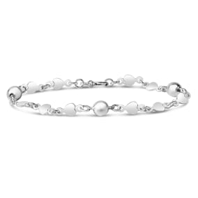 Estate Jewelry Sterling Silver Heart & Ball Link Bracelet, 7 Inches