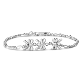 Estate Jewelry Sterling Silver Butterfly & Figaro Link Bracelet, 7 Inches