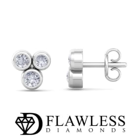 D Flawless Diamonds™ 1/5 Carat Diamond Bezel Set Three Stone Stud Earrings