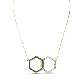 Estate Jewelry 14 Karat Yellow Gold 2 3/4 Carat Emerald and Natural Diamond Designer Necklace, 18 Inches
