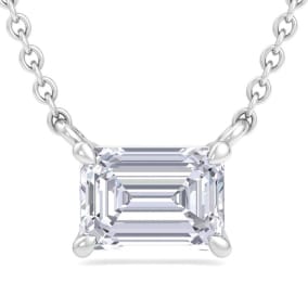 7 Carat Emerald Cut Lab Grown Diamond Solitaire Necklace In 14 Karat White Gold