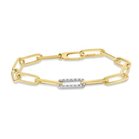 Estate Jewelry 14 Karat Yellow Gold 1/4 Carat Diamond Paperclip Chain Bracelet, 7 Inches