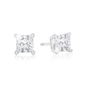 Estate Jewelry 1ct Natural Princess Cut Diamond Stud Earrings in 14k White Gold.