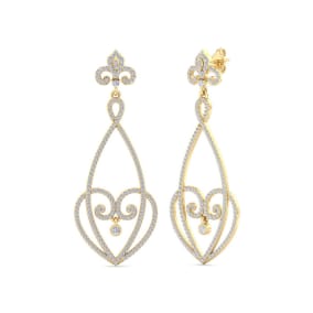 Estate Jewelry 1 1/2 Carat Natural Diamond Drop Earrings In 14 Karat Yellow Gold, 1 1/2 Inches
