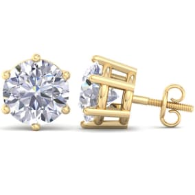 Estate Jewelry 8 Carat Lab Grown Diamond Earrings In 14 Karat Yellow Gold, 6-Prong Setting