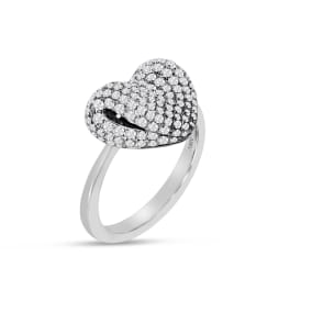 Estate Jewelry 2 Carat Diamond Pave' Freeform Heart Ring In 14 White Gold, Size 7