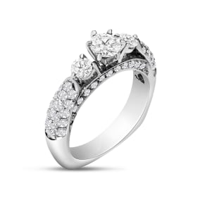 Estate Jewelry 1-1/2 Carat Diamond Three Stone Plus Ring In 14 Karat White Gold, Size 6