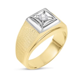 Estate Jewelry 1/4 Carat Solitaire Diamond Mens Solid Back Ring In 14 Karat Yellow Gold, Size 10