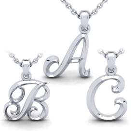 Swirly Initial Necklace In Heavy White Gold With Free 18 Inch Cable Chain All Initials Available 